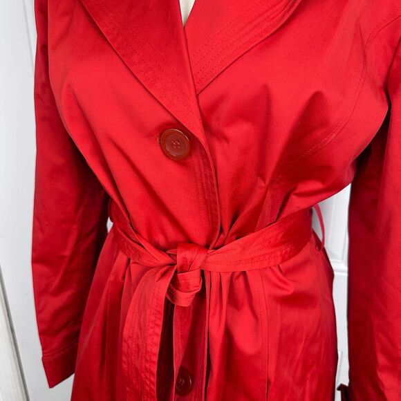Talbots M Solid Red Belted Button Up Classic Mid Length Trench Coat Jacket - Picture 2 of 11
